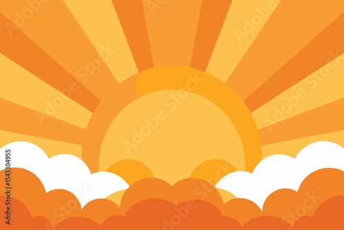 Bright summer sun rays illuminate a blue sky with fluffy clouds, a perfect nature design for your next project
