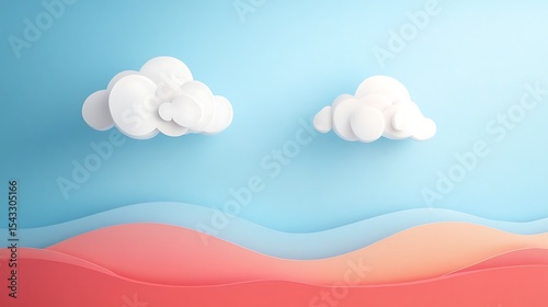 Colorful paper cut clouds and landscape.