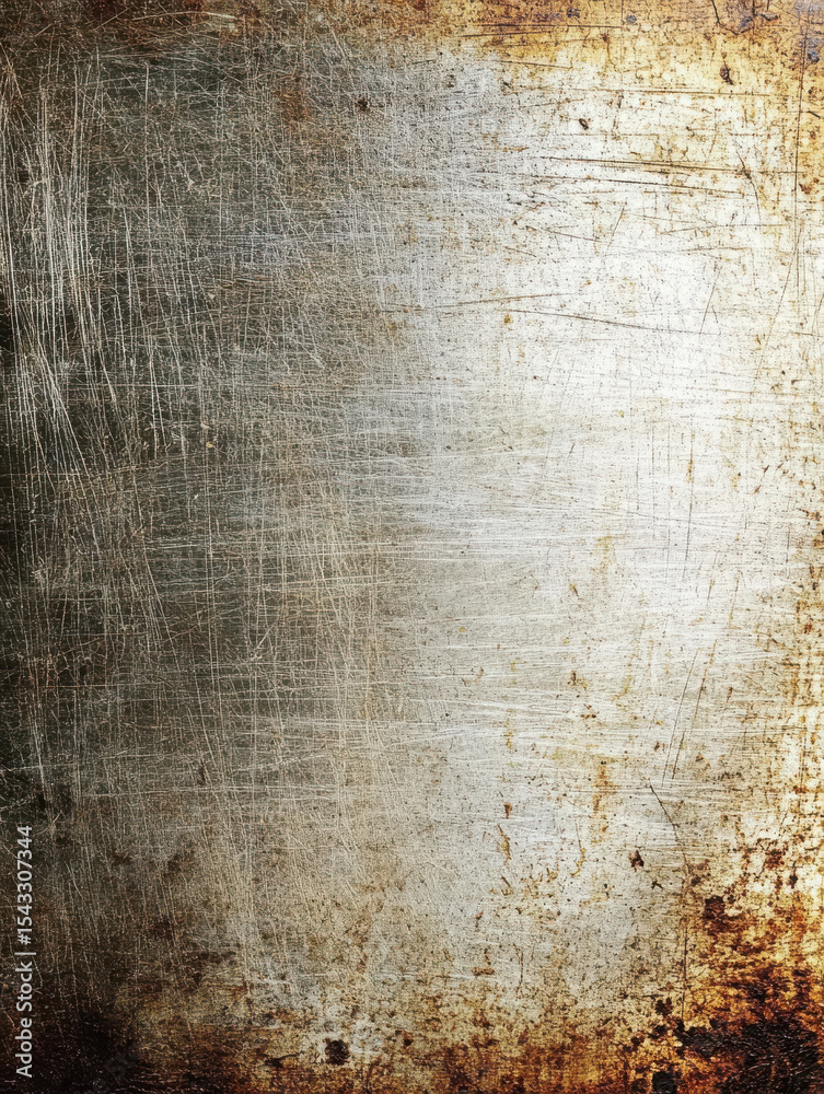 Obraz premium Distressed scratched metal sheet texture with a grunge industrial background. Rusty aluminum surface for construction material or abstract design.