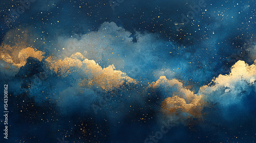 Celestial Watercolor Gold and Blue Abstract
