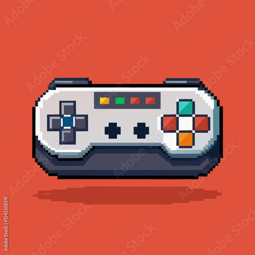 Pixel Art Retro Game Controller Illustration on Red Background