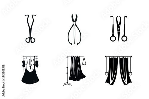 Medical instruments and room silhouettes