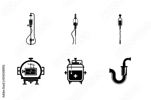 Medical equipment icons silhouette set