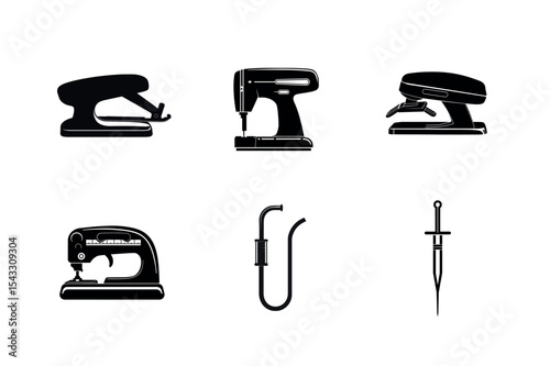Six simple machine silhouettes set