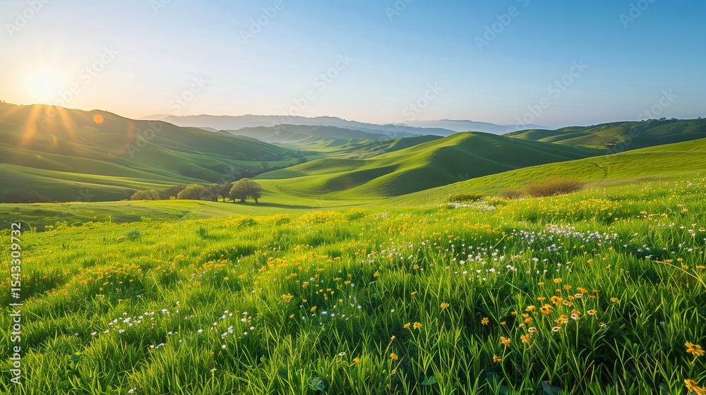 Fototapeta premium Golden Dawn Over Spring Meadows
