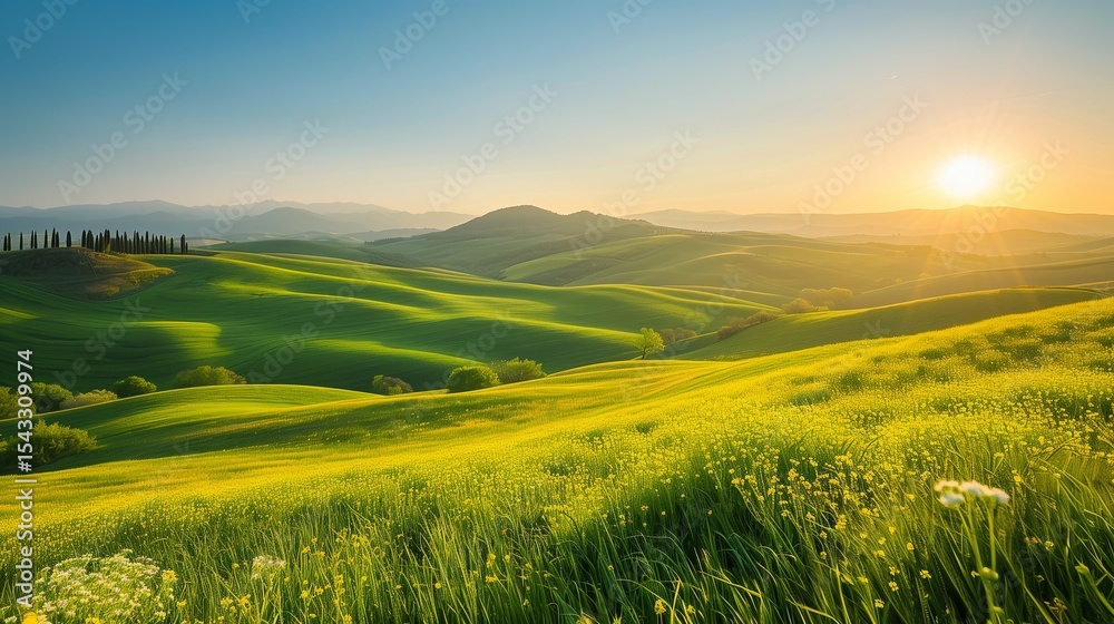 Fototapeta premium Golden Dawn Over Spring Meadows