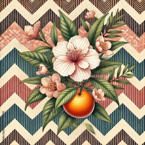 Mikan and trendy chevron background