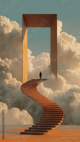 Moving toward enlightenment A surreal staircase leads to a distant portal.