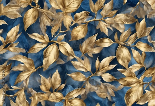Close up of a bunch of golden and blue leaves background. 