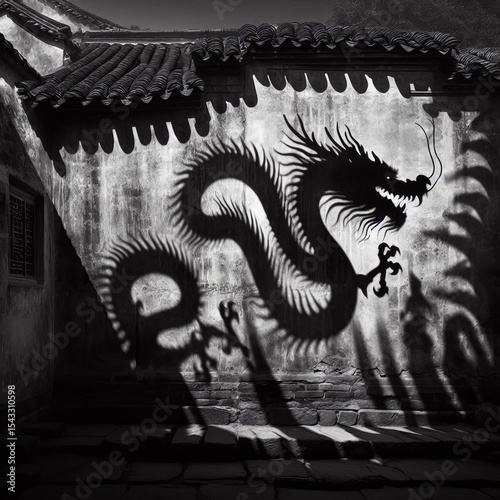 Dragon Dance Shadows Chinese New Year Long sinuous shadows of a