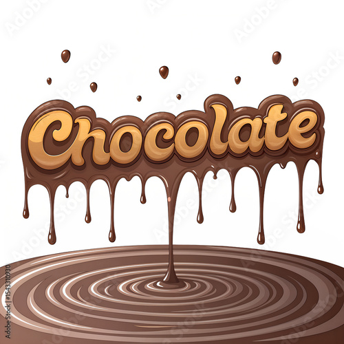 Delicious melted chocolate dripping down with swirling chocolate background