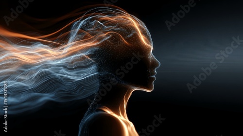 Silhouette enlightenment theme Abstract representation of human thoughts flowing.