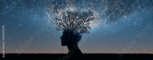 Silhouette enlightenment theme A silhouette exploring consciousness and nature.