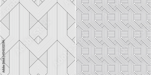 Seamless Black and White Geometric Line Pattern – Optical Abstract Background Set
