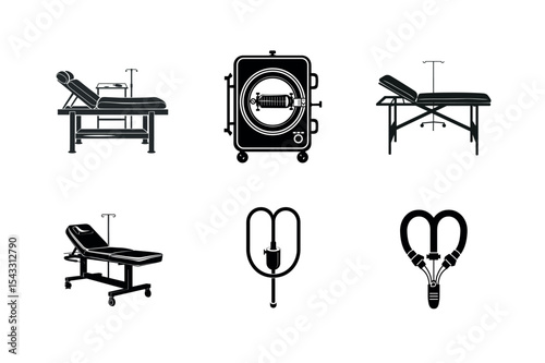 Medical equipment silhouette icons set
