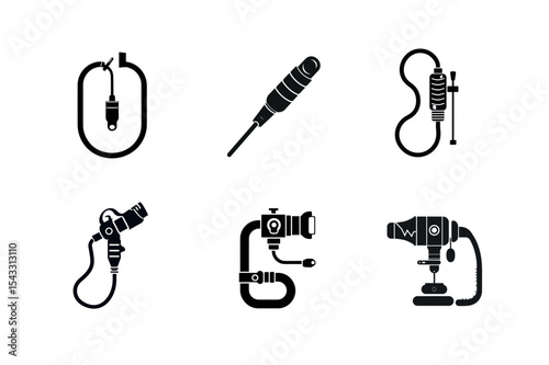 Six industrial tools silhouette set
