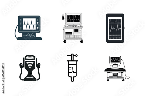 Medical equipment icons silhouette