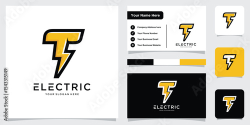Initial T Letter with Lightning Bolt Logo Vector Design