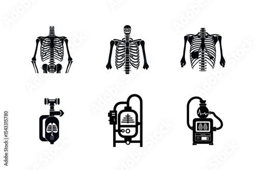 Medical skeleton and equipment silhouette
