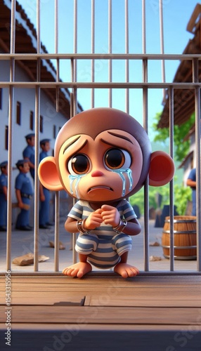 prisoner monkey in jail 3D Cartoon Monkey Crying in Jail