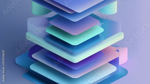 Vibrant cold color sculpture Abstract layered design with soft colors.