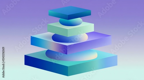 Vibrant cold color sculpture Modern geometric shapes in vibrant colors.