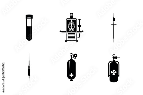 Medical equipment icons silhouette set