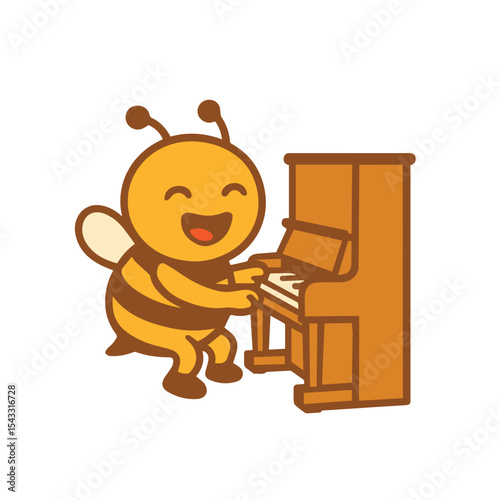 Happy Cartoon Bee Playing the Piano