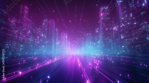 Cyberpunk city street, neon glow, futuristic