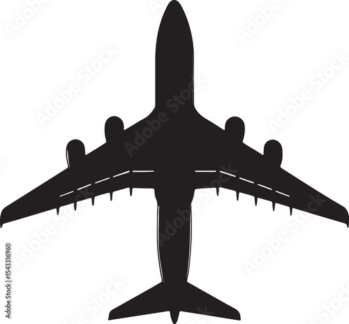 Overhead view of a black airplane silhouette
