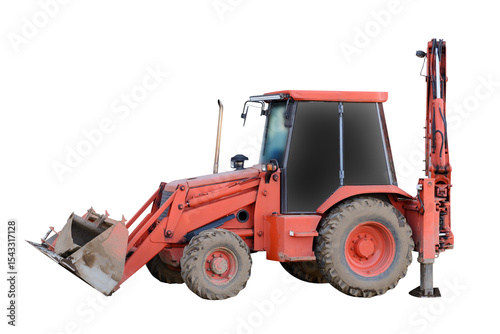 red tractor isolated on white background