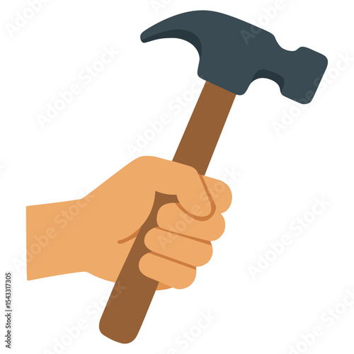 hand holding hammer work flat color vector illustration template design