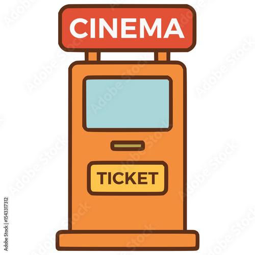 cinema ticket seller kiosk flat color vector illustration template design