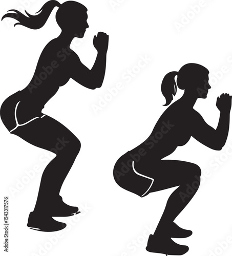 Two women performing squats fitness exercise guide