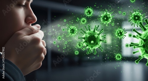 Man covering mouth to prevent virus spread, showing airborne transmission of infection