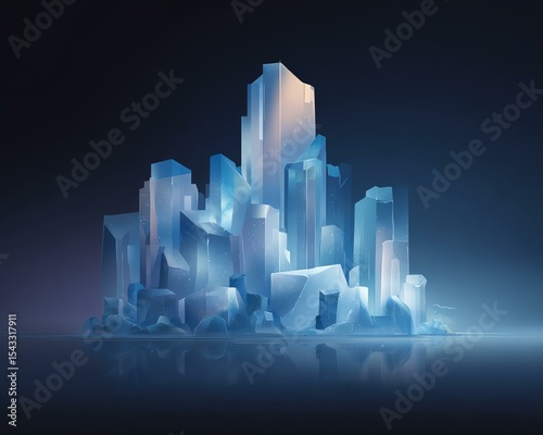 Ice sculpture in dark background Abstract ice sculpture with sharp geometric shapes.