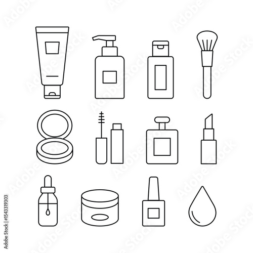 Minimal Line Icons of Skincare and Makeup Products – Cosmetic Beauty Set. Ideal for beauty blogs, skincare packaging design, cosmetic brand identity, product catalogs and spa promotions. 