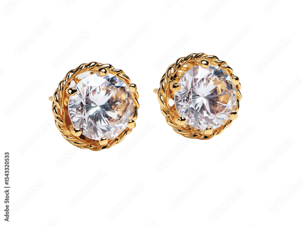 Close-up of a diamond stud earring isolated on transparent or white background Close-up of a diamond stud earring isolated on transparent or white background