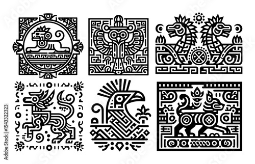 tribal aztec maya symbols vector collection