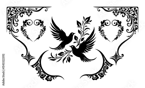 romantic doves and vintage floral corner ornaments