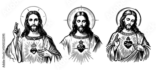 sacred heart jesus christ trio line art religious design