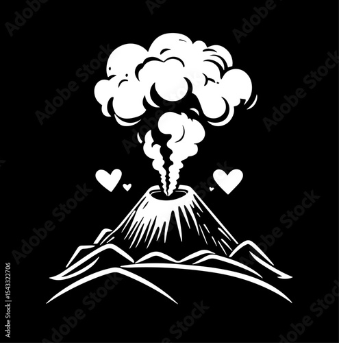 erupting volcano with hearts romantic concept art