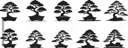 Collection of black silhouette bonsai trees. eps-10

