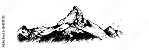 majestic peak mountain range hand drawn illustration