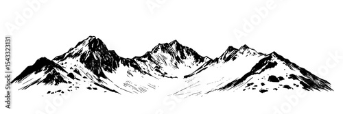 mountain ridge landscape sketch with snow and rocks