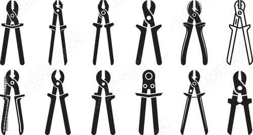Collection of black silhouettes pliers' icons tools. eps-10