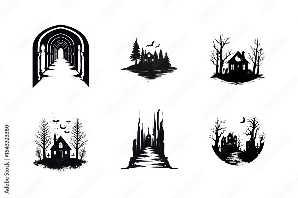 Fototapeta premium Spooky halloween silhouette collection