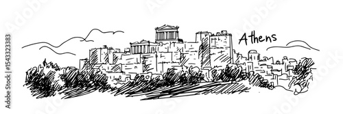 acropolis of athens historic landmark sketch illustration