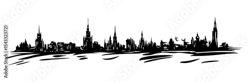 city skyline silhouette with cathedral and spires