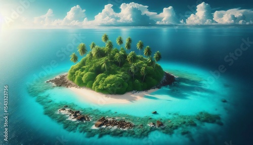 Secluded Tropical Island Tiny green island surrounded by clear t